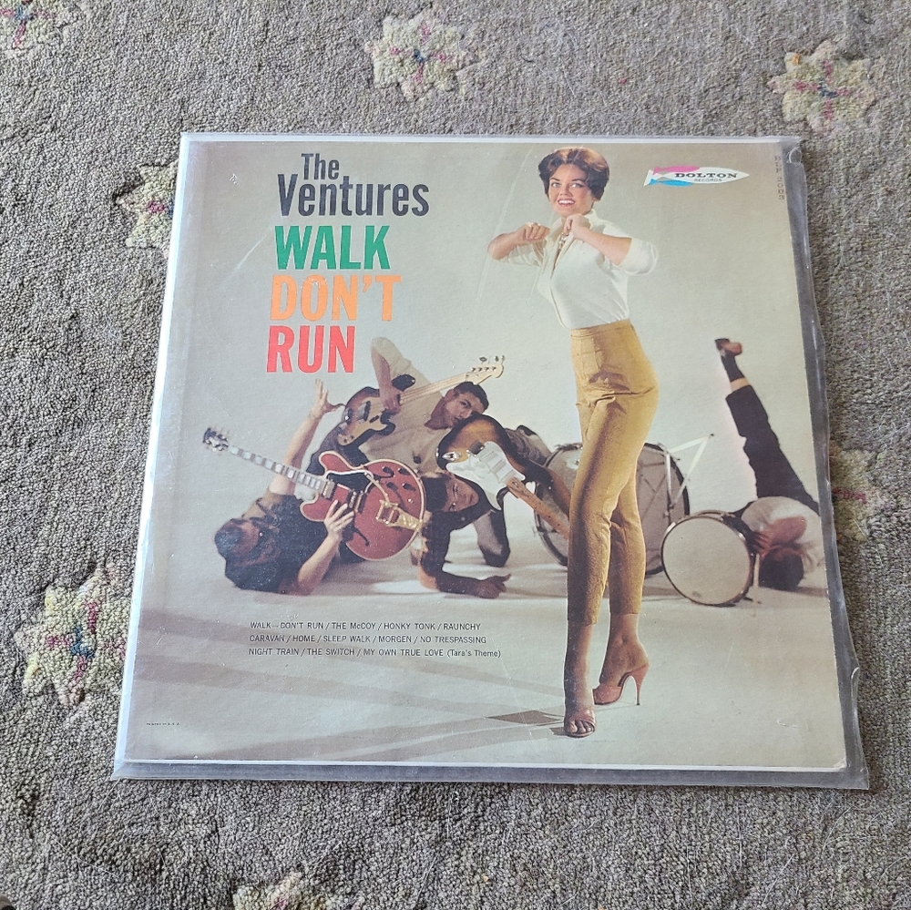 The Ventures Walk Don't Run vintage vinyl record. Black baby blue